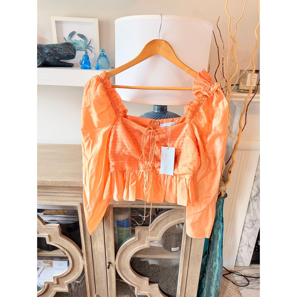 Antonio Melani Puff Sleeve Peplum Blouse Womens Orange Size 4